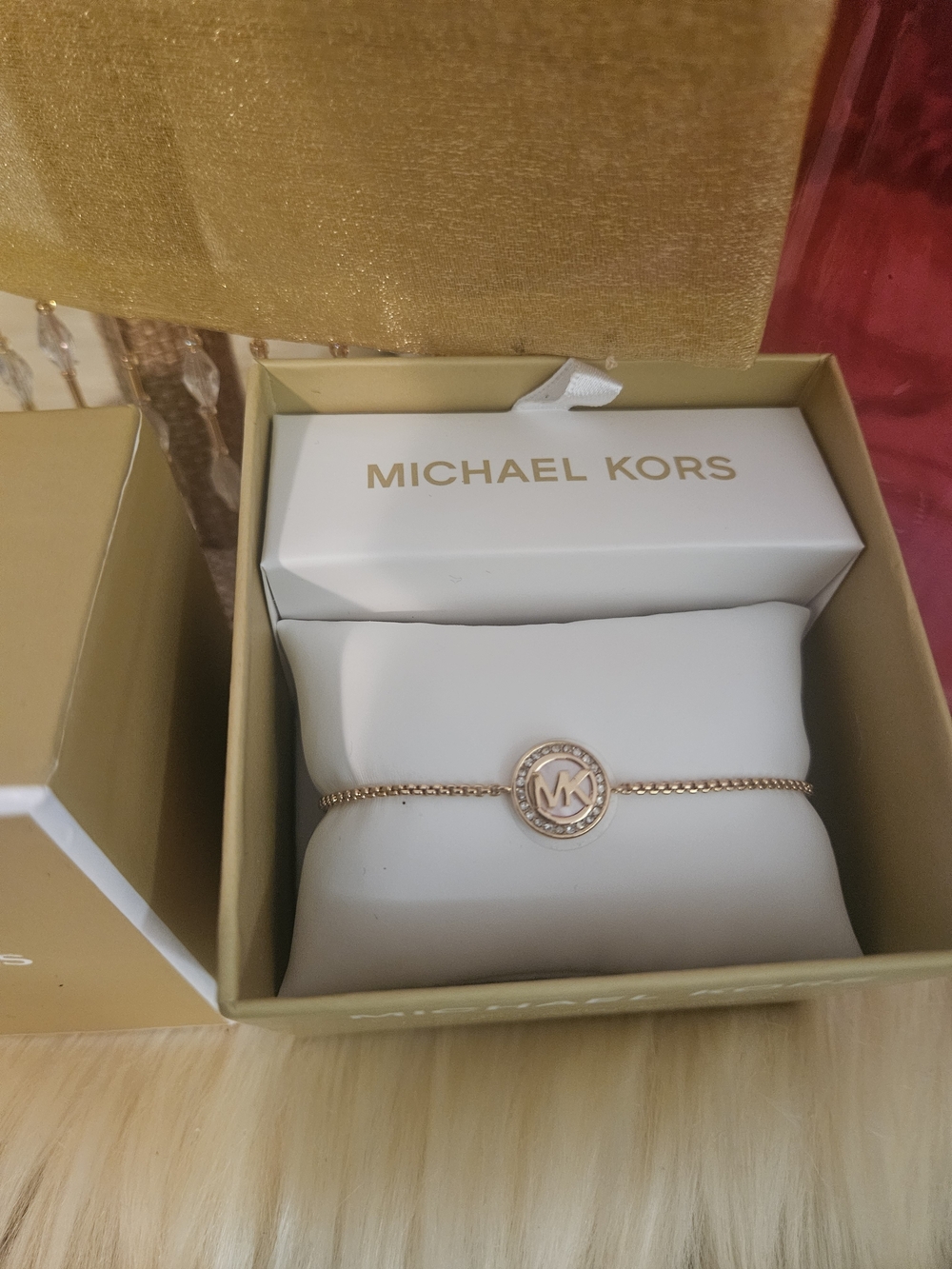 Michael Kors Rose Gold MK Circle Charm Chain Bracelet NWT
